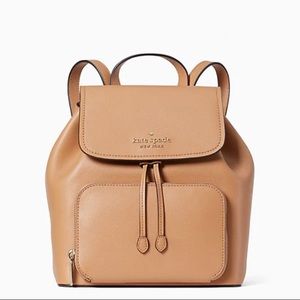 NEW - Kate Spade darcy flap backpack shoulder bag grain leather - Classic Saddle